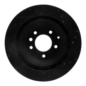Porsche Cayenne Brake Rotor (1) - Rear Left - R1 Concepts - Drilled & Slotted - Black - `05-`18